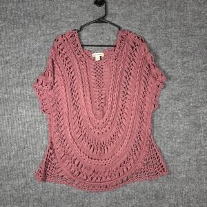 Indigo Thread Co Crochet Top 1X/2X Boho Open Knit Mauve